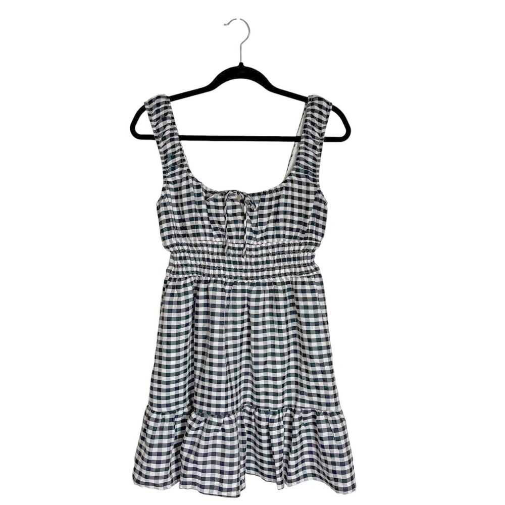 Thirty/Thirty Gingham Smocked Flounced Hem Tie Front Babydoll Dress L Coquette